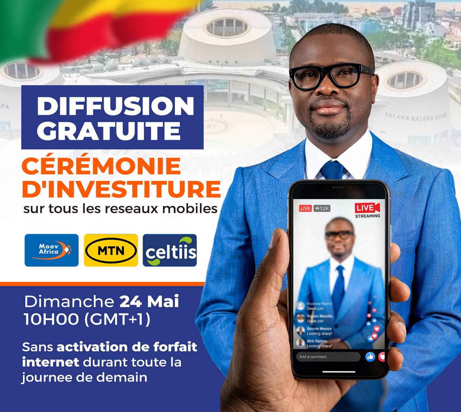 Cérémonie d&rsquo;investiture au Bénin : une diffusion gratuite et historique sur mobile