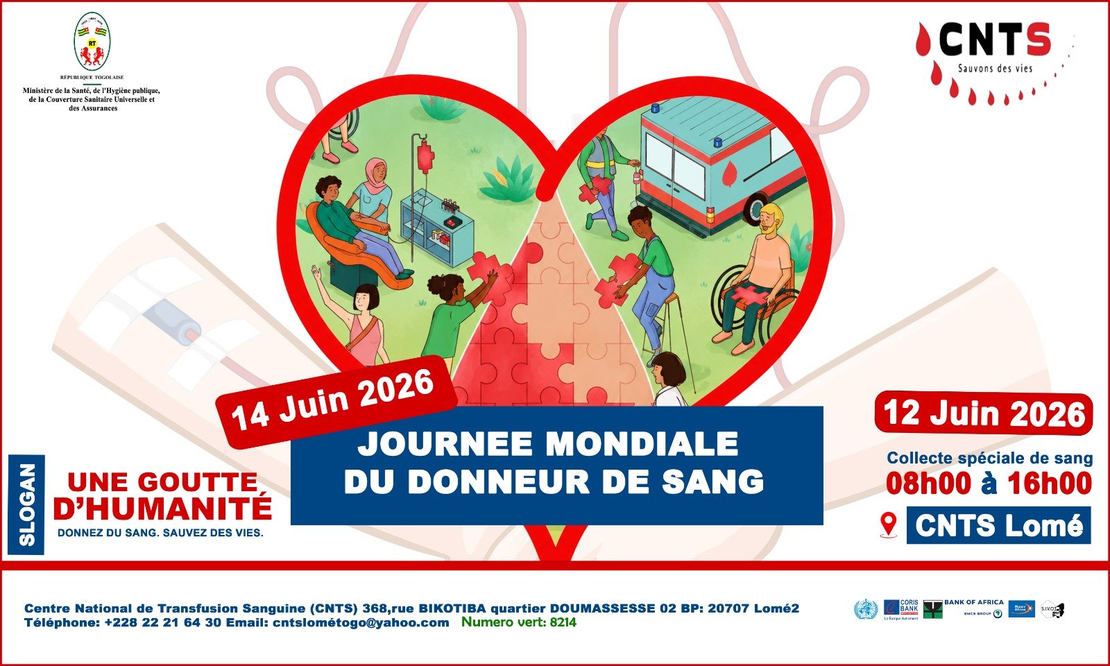 Togo : le CNTS de Lomé mobilise les donneurs pour une collecte de sang le 12 juin 2026