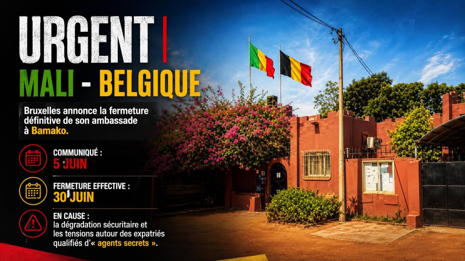 Fermeture de l&rsquo;ambassade belge au Mali : un nouveau tournant diplomatique