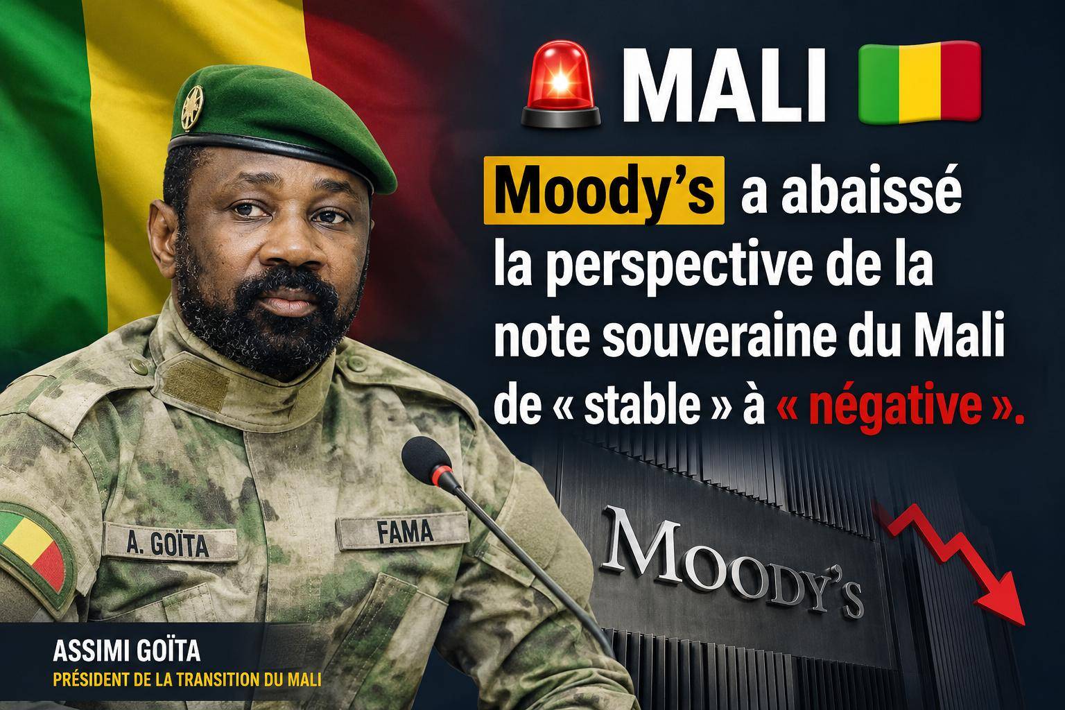 Mali : moody’s alerte sur les risques économiques face aux défis internes et régionaux