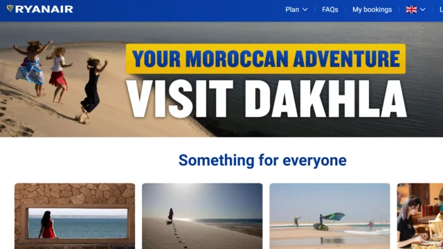 capture d'écran d'un e-mail de Ryanair promouvant des vols vers le Sahara occidental