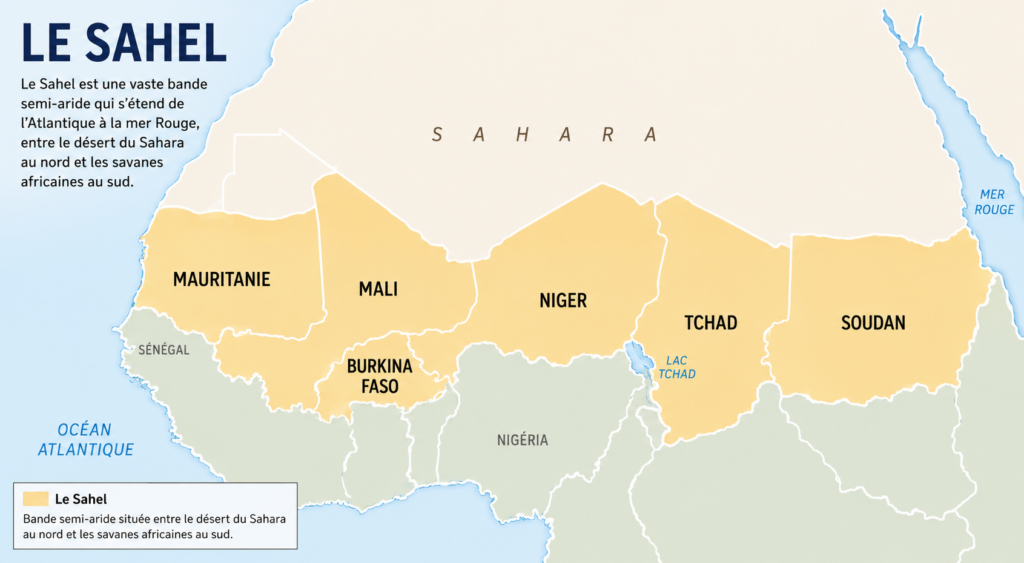 Carte du Sahel illustrant les zones de crise