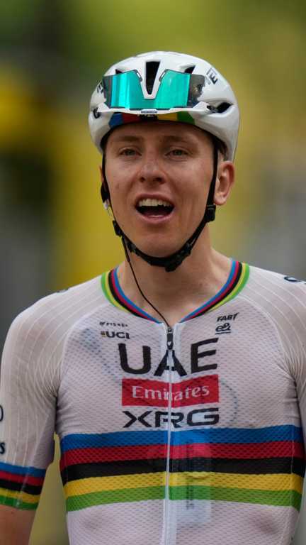 La joie de Tadej Pogacar à l'arrivée de la 6e étape du Tour de France, le 9 juillet 2026. (MOSA'AB ELSHAMY / SIPA)